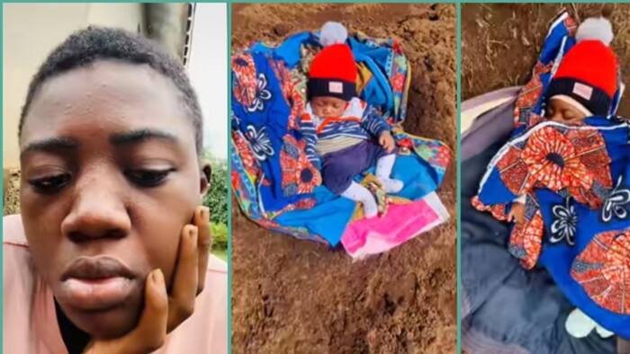 Lady who left newborn daughter with mum cries out after returning to meet them in farm, video trends