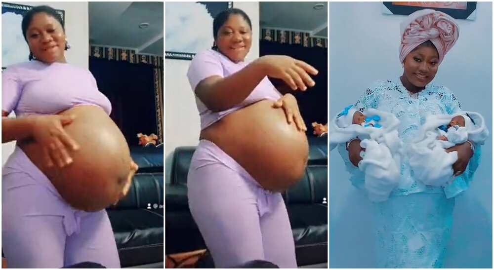 Photos of a pregnant woman and her twin babies.