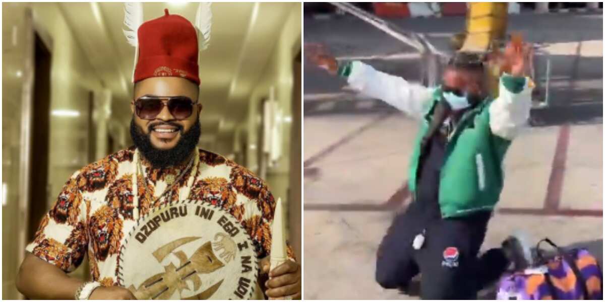 I left Nigeria: Whitemoney gets emotional over first travel abroad, kneels to thank God as he lands in Dubai