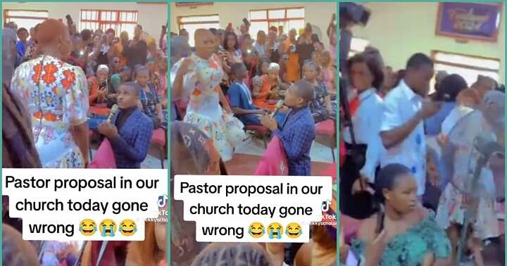 Lady embarrasses pastor who proposed to her inside the church, slaps him