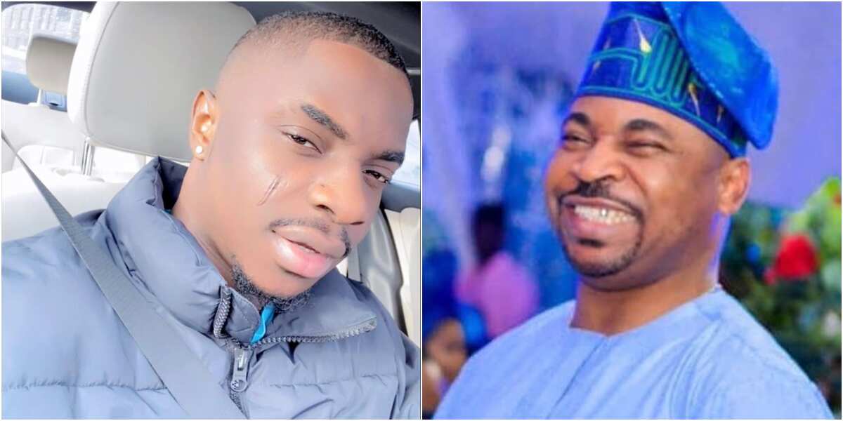 MC Oluomo's son laughs after internet user called his father thief, illiterate