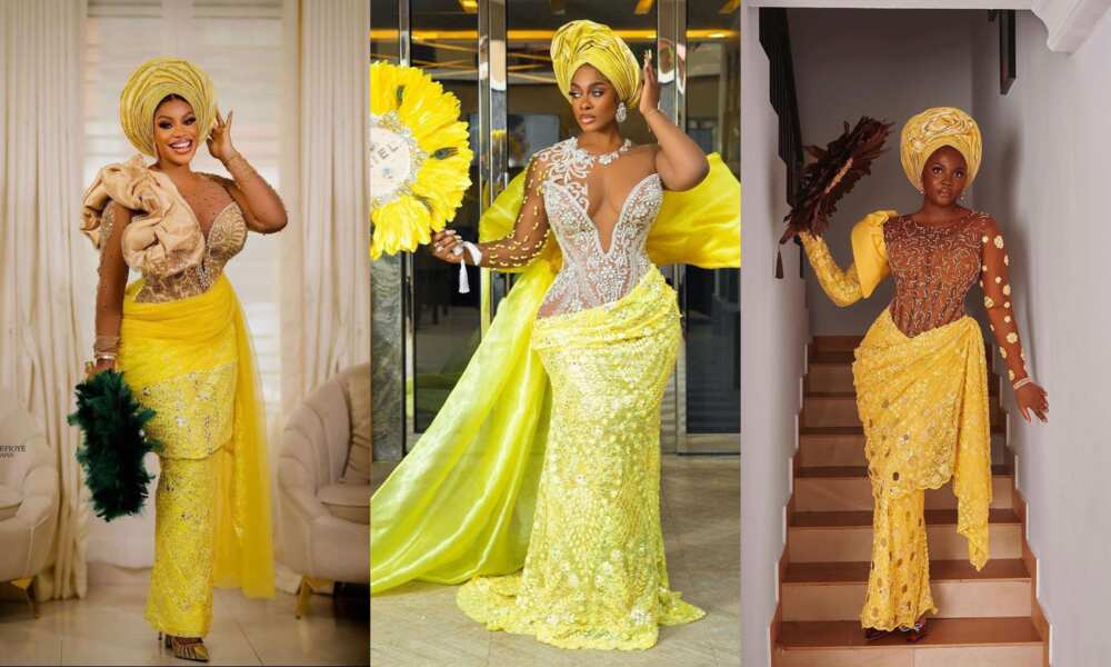 Amazing Yellow Lace Aso Ebi Styles For The Weekend  Aso ebi lace styles, Yellow  lace dresses, Aso ebi lace