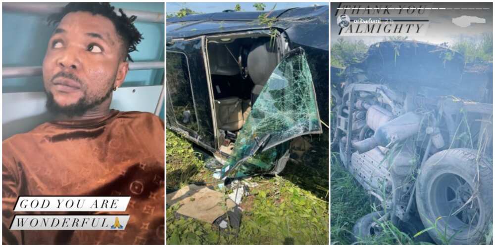 Photos of Nigerian singer Oritsefemi and scenes of the accident.