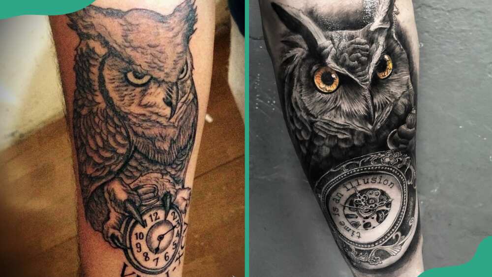 Owl and clock tattoo