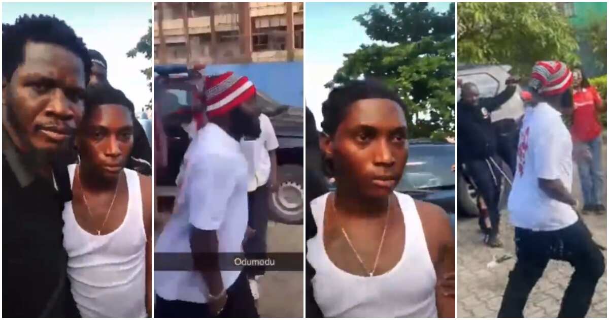 See videos as Bella Shmurda reportedly gets slapped in LASU, Odumodu Blvck seen running away