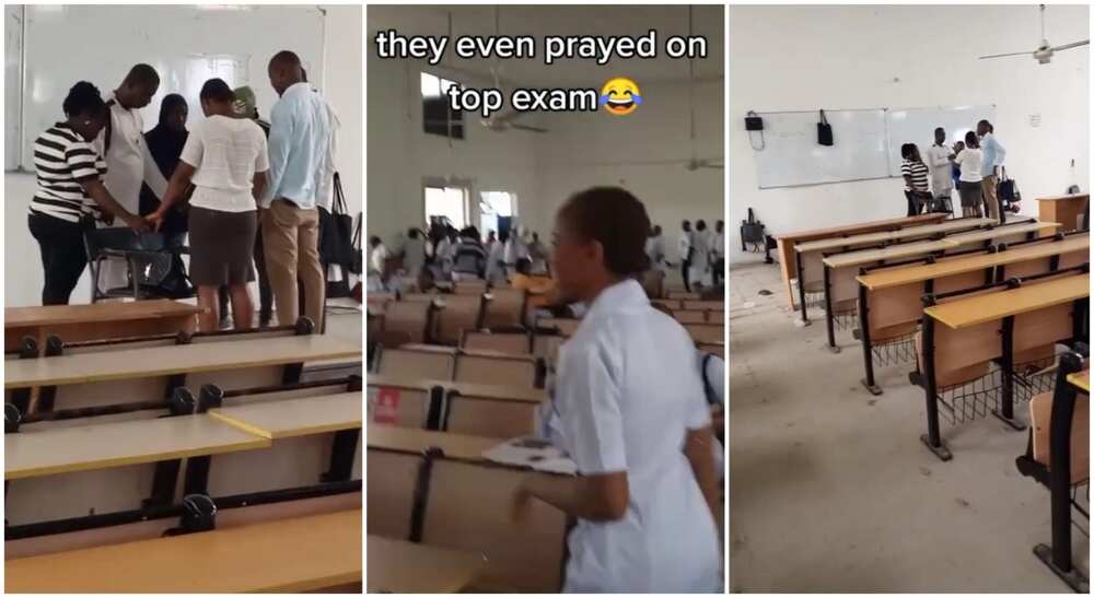 Photos of Nigeria students looking confused as invigilators pray over examination paper.