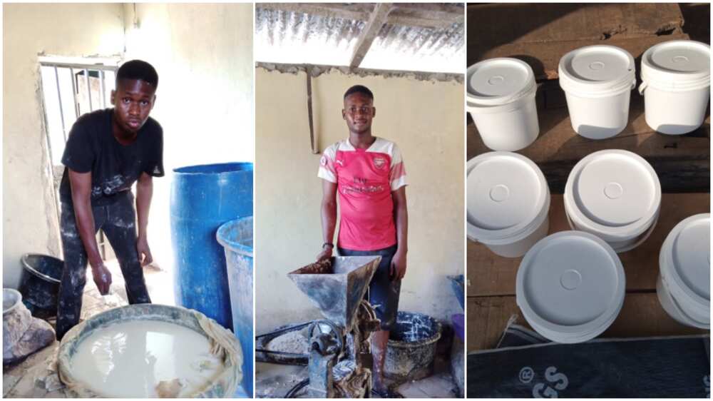 Young Nigerian man packages pap in containers to make a living, stirs reactions