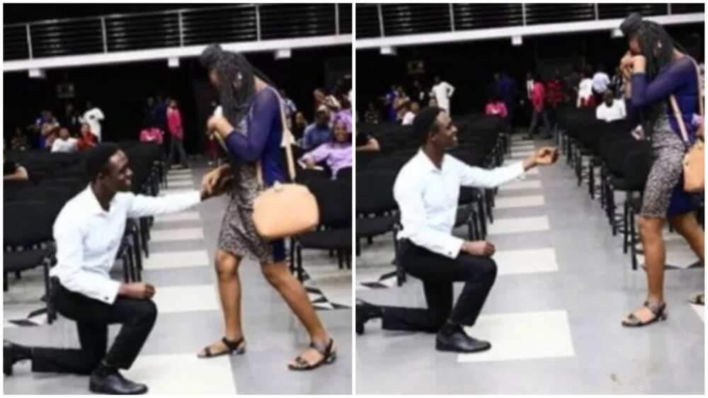 Young man proposes to his girlfriend after church service on Sunday (photos)