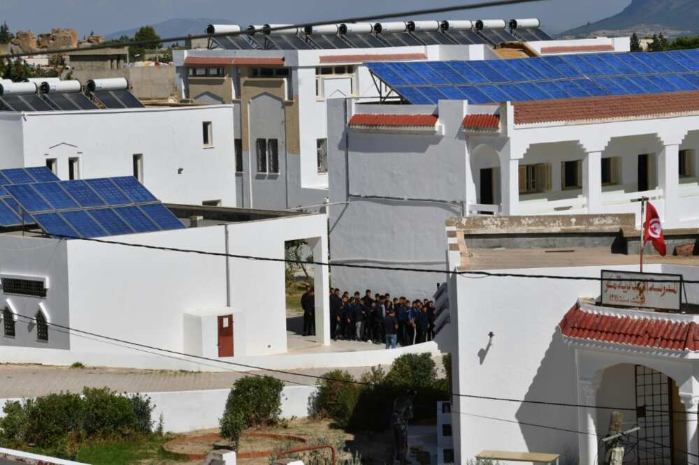 Solar pannels cover the rooftops of the Makhtar boarding school in central Tunisia