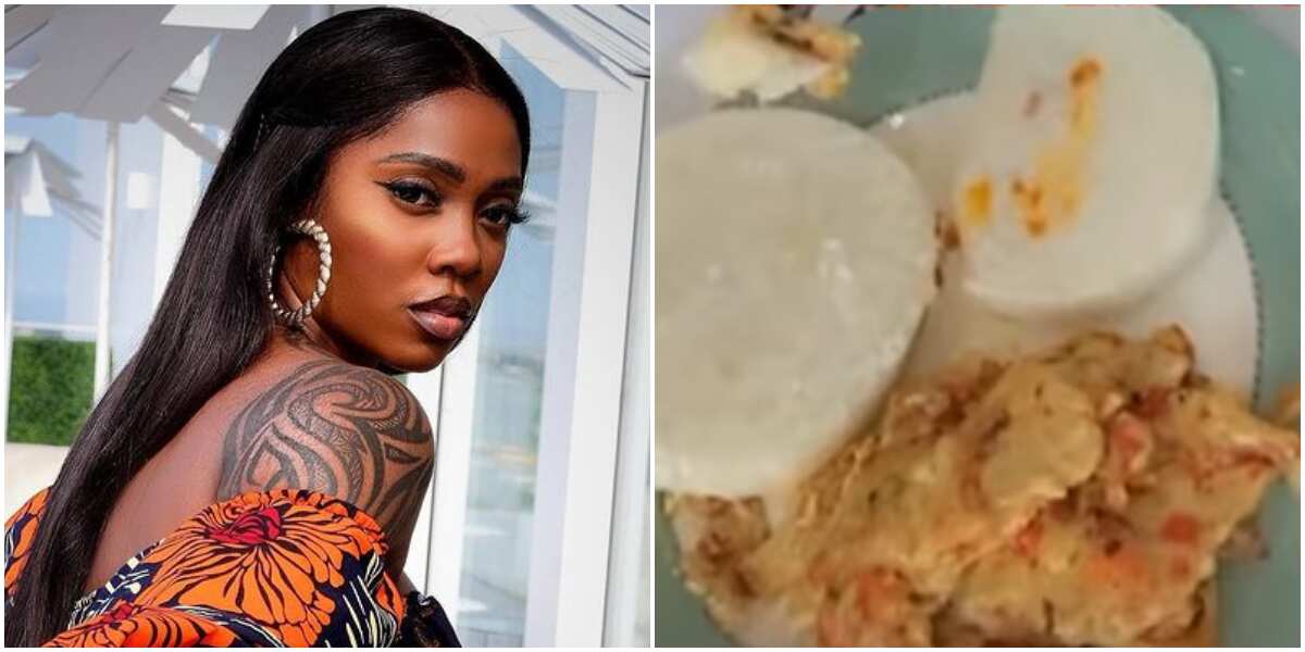Tiwa Savage laments as cook serves her a combination of yam, egg and stew after telling him to be creative