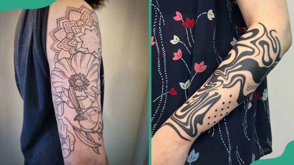 Linework half-sleeve tattoos