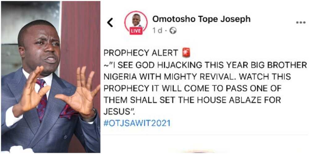 Pastor shares BBNaija prophecy.