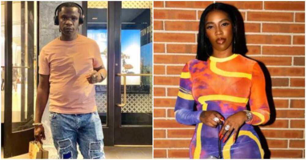 Speed Darlington reacts as Tiwa Savage sings about leaked tape.
