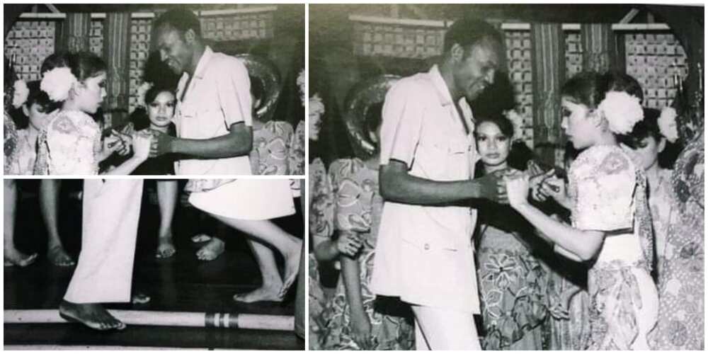 Old Photo of President Buhari as a Young Man Dancing with White Lady Bare-Footed Stirs Reactions