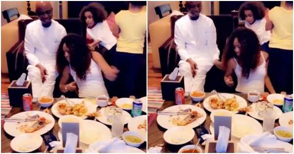 Regina Daniels: Ned Nwoko tickles his wife as she enjoys breakfast with the kids