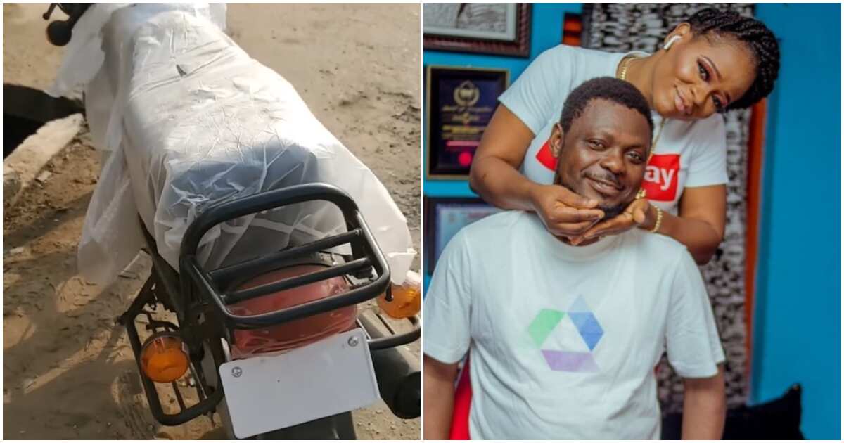 Na wetin I fit give be that: Kunle Afod shares video as he gifts wife brand new motorcycle for Valentine's Day