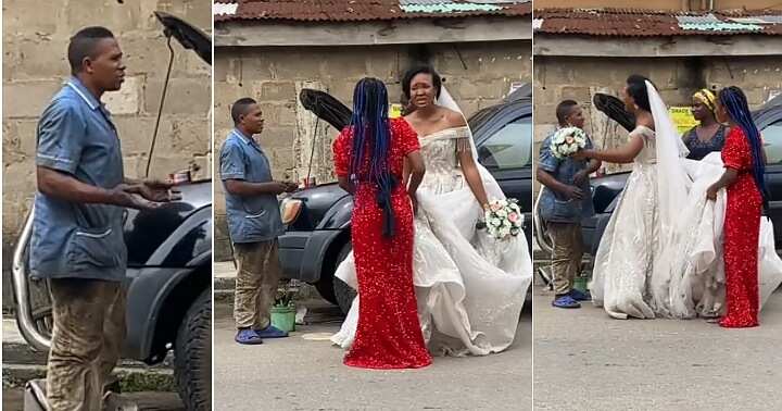 Lady in wedding gown, mechanic