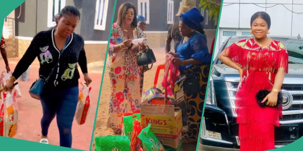 Ruby Ojiakor shares bags of rice and money to her community elders for Christmas