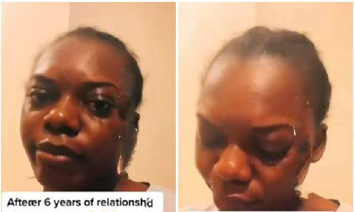 Lady cries emotionally after being dumped by her man of 6 years.