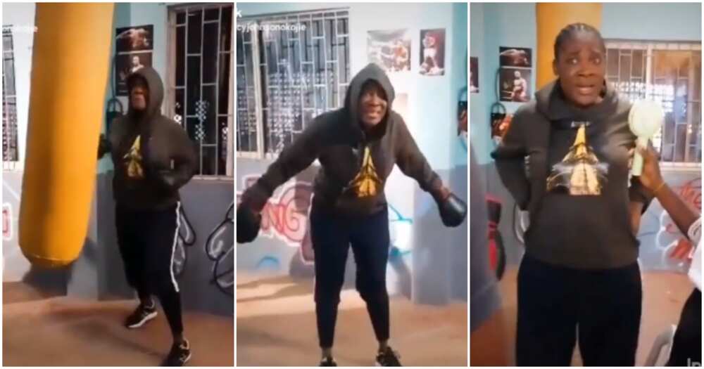 Mercy Johnson boxing on set