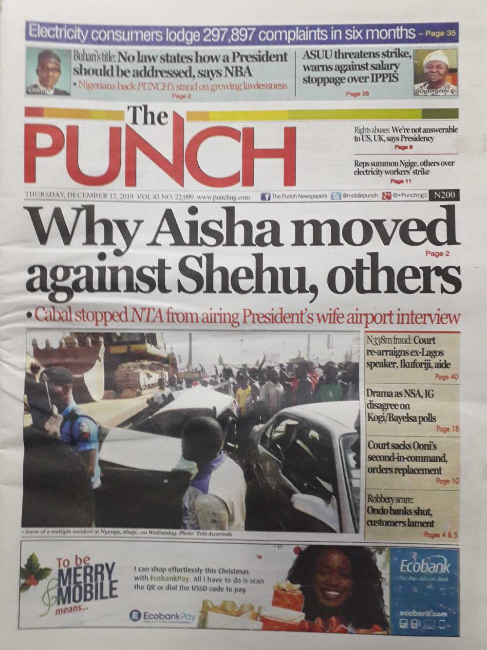 Nigeria newspaper The Punch of Thursday, December 12.