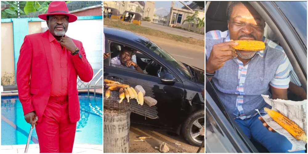 Actor Kanayo buys corn in Abuja.