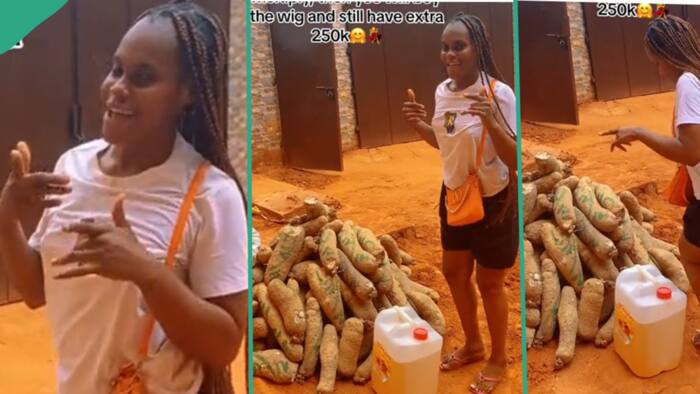 "Apply wisdom": Young lady uses N250k given to her gor wig to buy yams for her roadside business