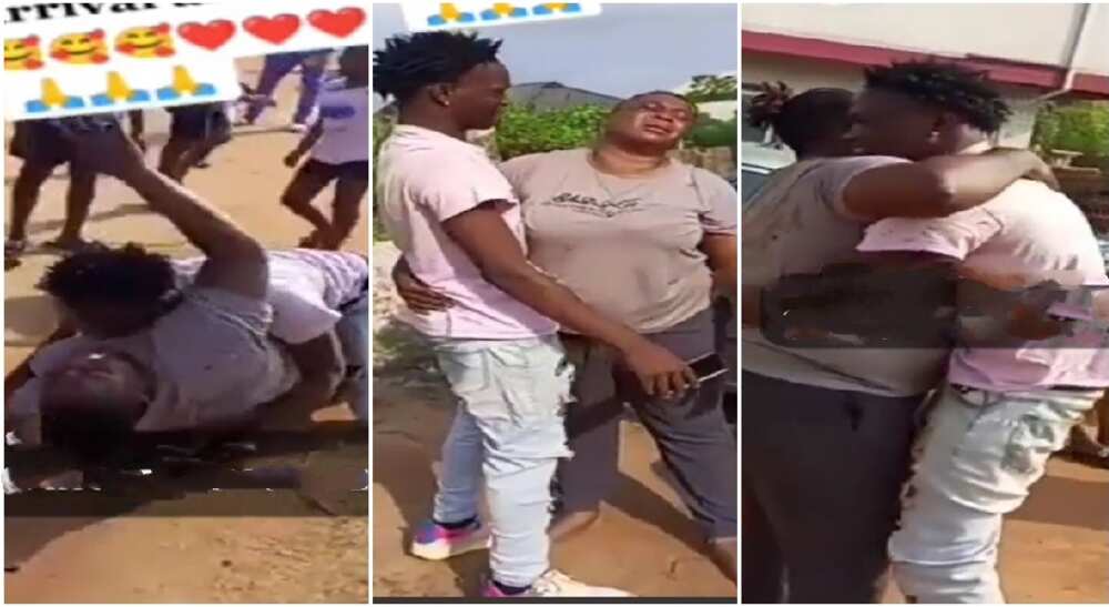 Photos of a black mum celebrating with her son who returned home from USA after six years. Photos of a black mum celebrating with her son who returned home from USA after six years.