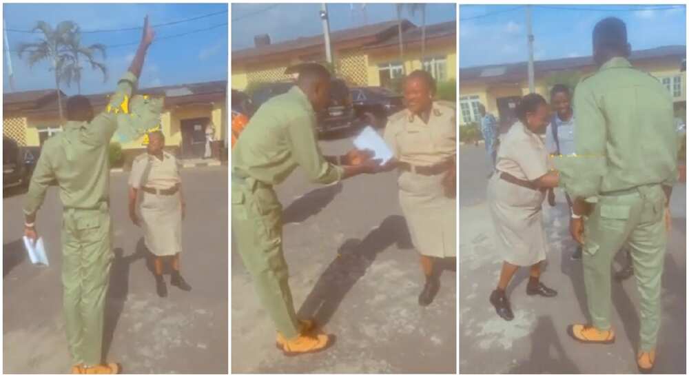 Nigerian youth saluting his mother after passing out of NYSC.