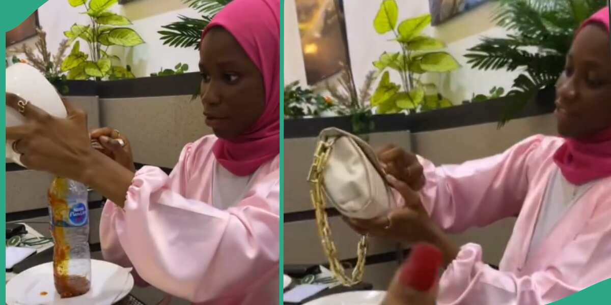 Watch how Nigerian lady packed leftover stew into water bottle after paying N10k for rice
