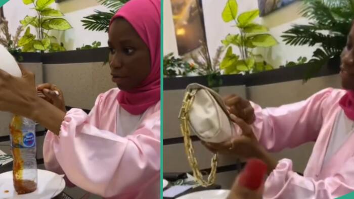 "You're just embarrassing yourself": Lady packs leftover stew of her N10K rice into water bottle