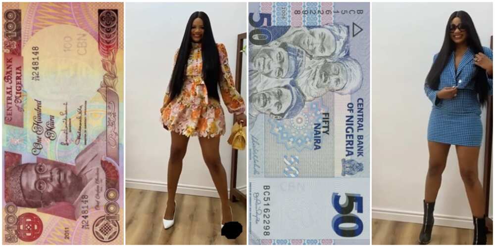 Photos of Nonye Udeogu and some naira notes.