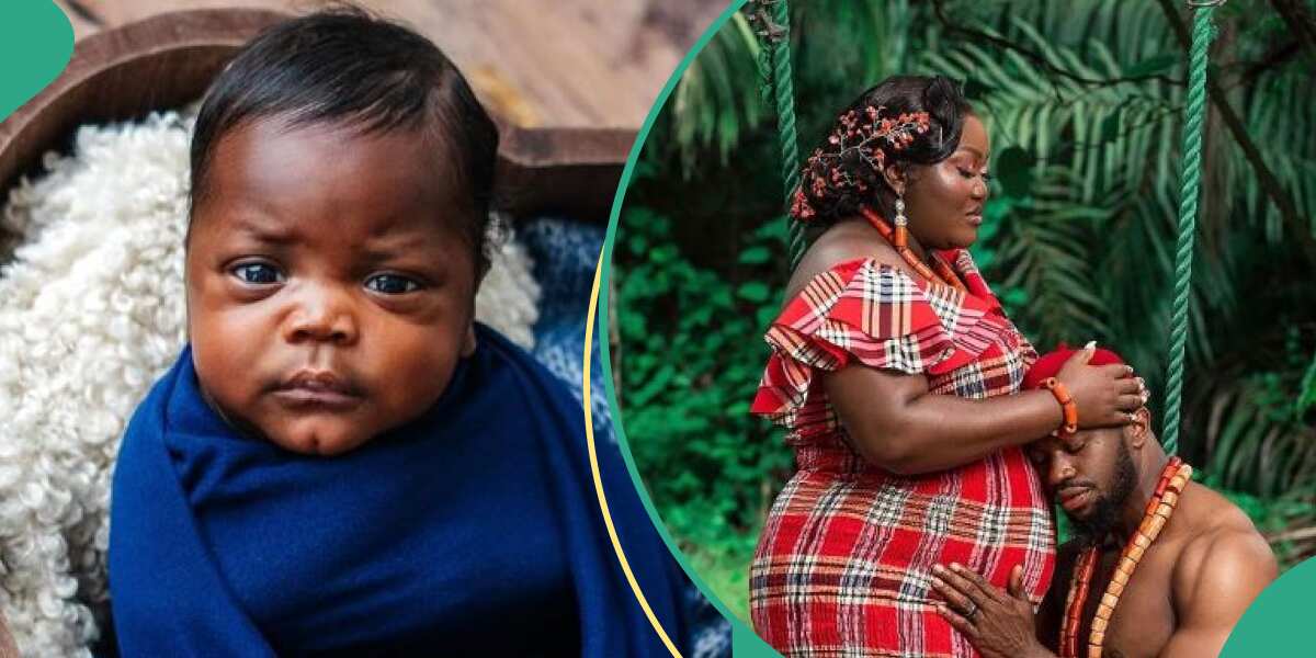See who actors Stan Nze and Jessica Obasi's son looks like as they show him off (videos, photos)