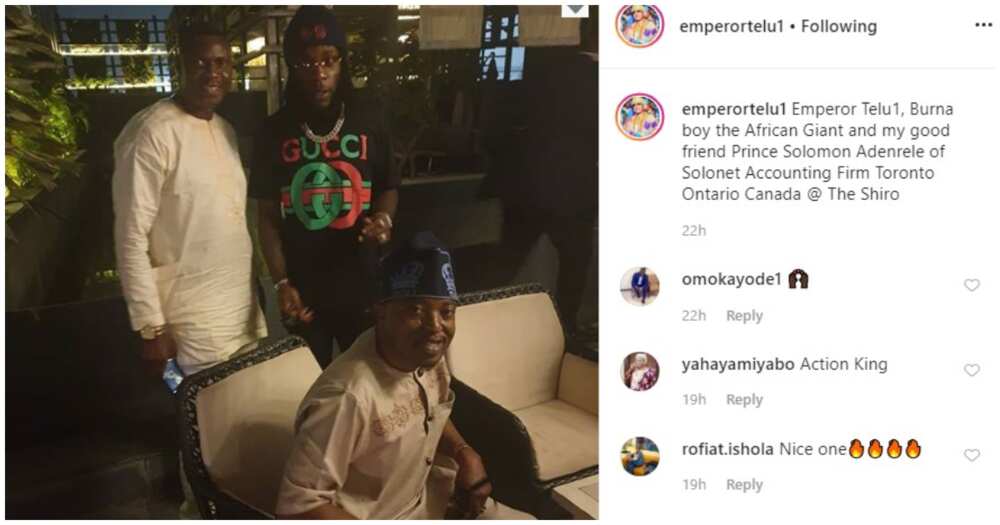 Burna Boy spotted with Oluwo of Iwo in Lagos restaurant (photo)