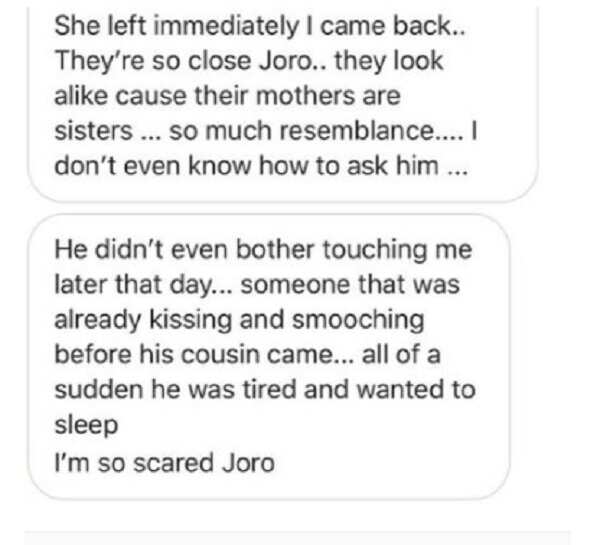 My boyfriend is sleeping with his cousin - Lady reveals