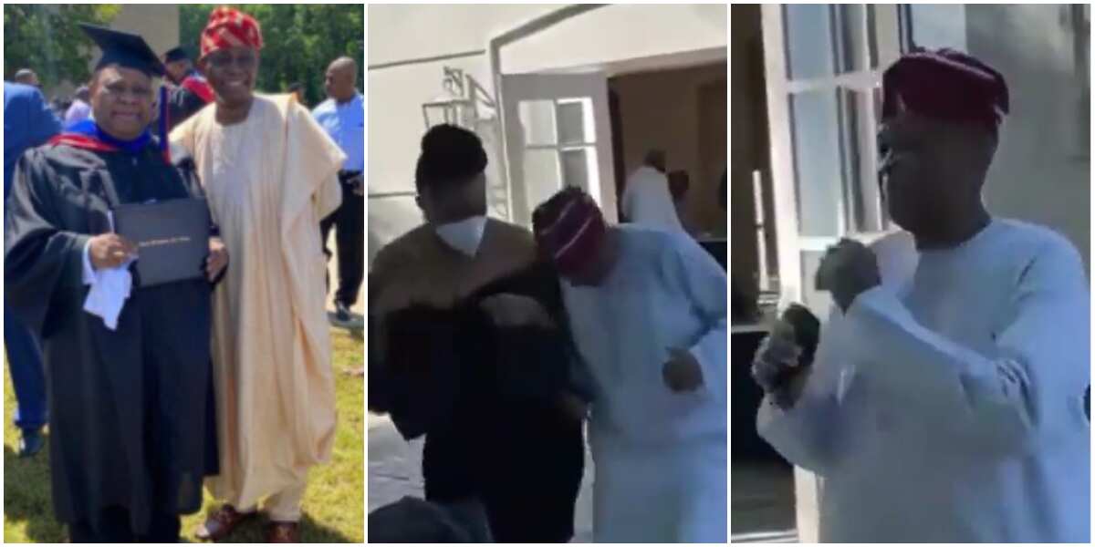Adorable video of Davido's dad dancing with beautiful lady at brother's graduation party goes viral