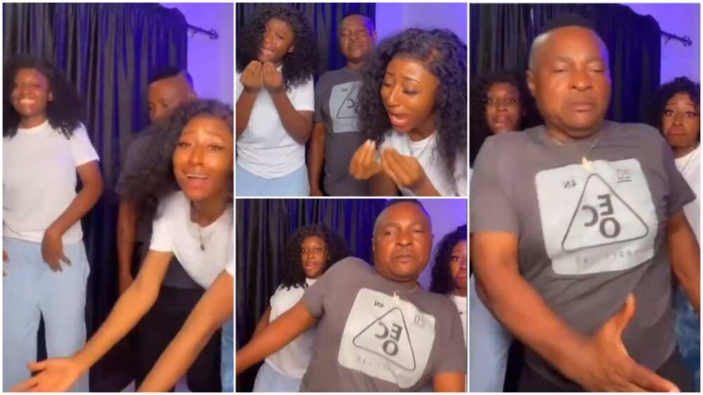 Old dad dance with his 2 young pretty daughter to this popular Nigerian song