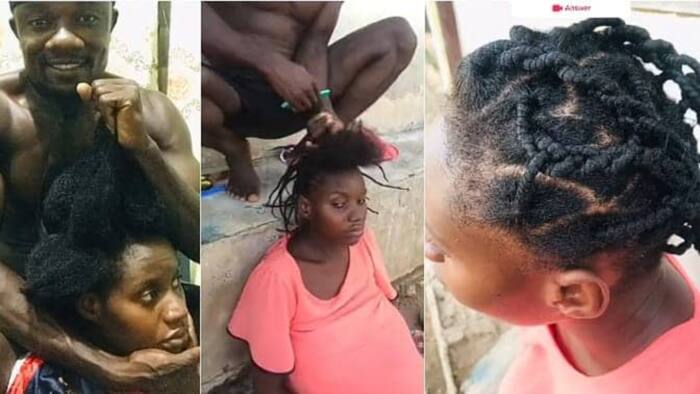 Husband makes pregnant wife's hair in trending video, netizens praise him