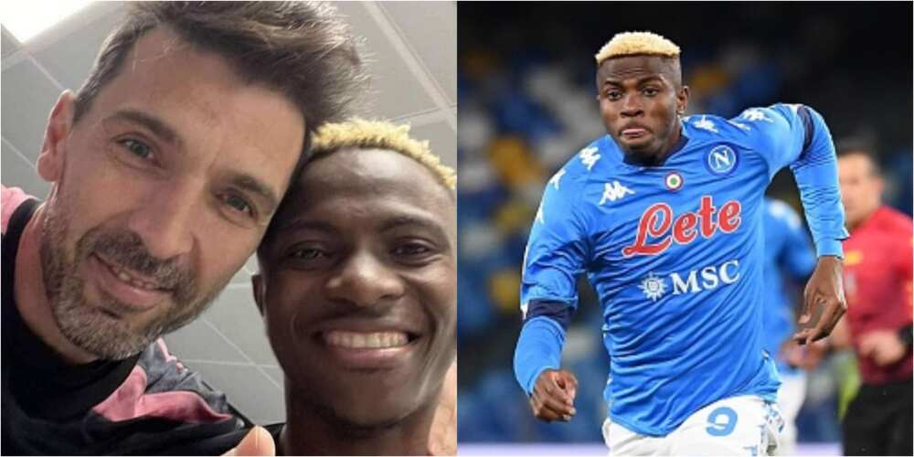 Super Eagles star Osimhen who is only 22 years meets 43-year-old Buffon after Napoli beat Juventus, gets special thumbs up from him