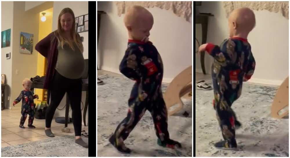 Photos of the pregnant woman walking around the room.