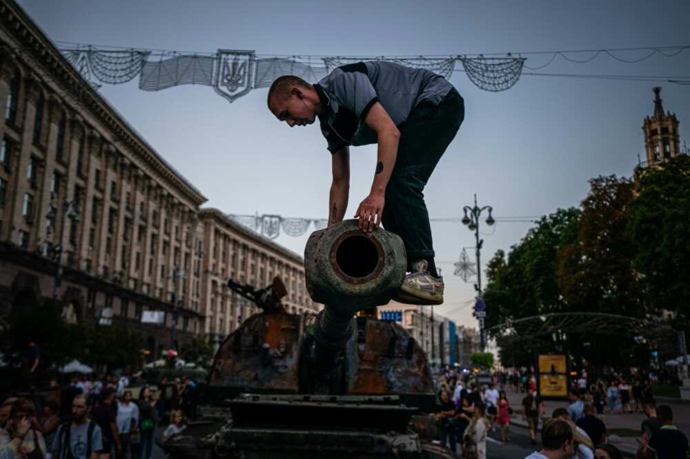 Ahead of its independence day Wednesday, Ukraine has put on display destroyed Russian tanks in the centre of Kyiv