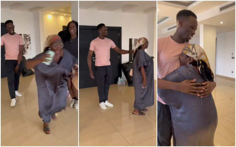 Nigerian mum runs like Usain Bolt, hugs son who flew in to wish her happy birthday