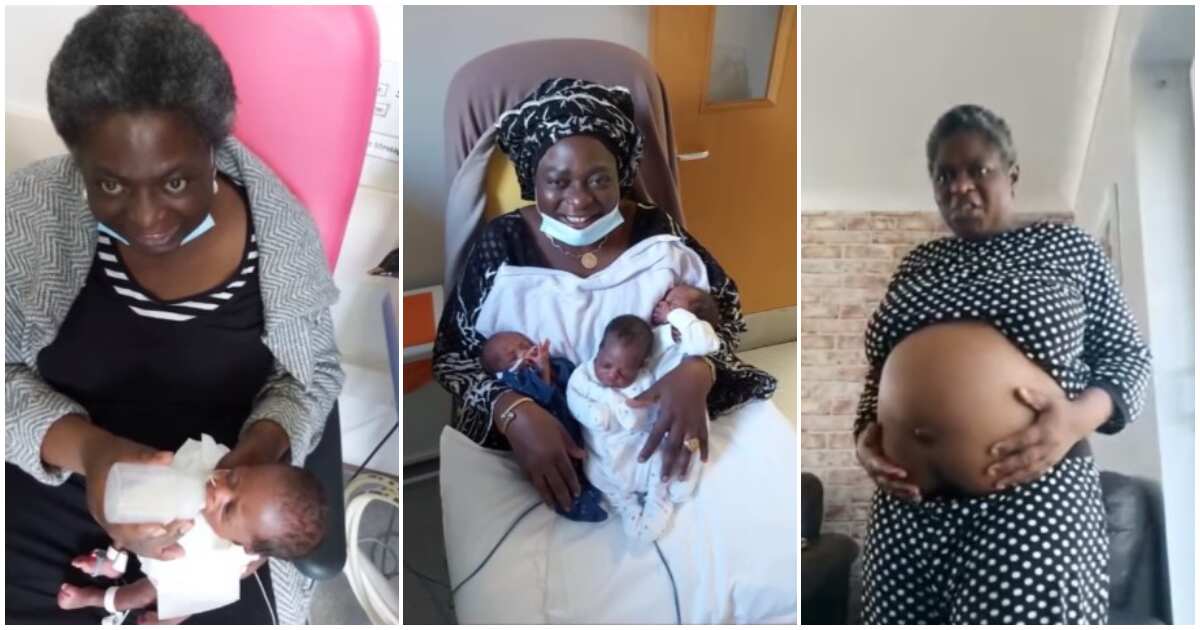 At age 54, Nigerian woman delivers triplets after 21 years of waiting, flaunts them in video