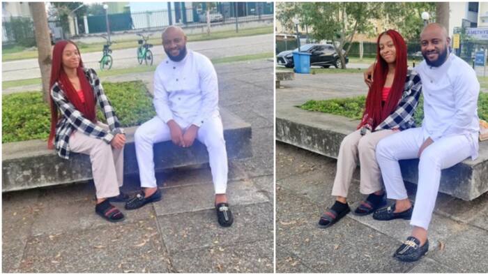 “Social distancing, no cuddle”: Yul Edochie's photos with daughter during visit to her school spark reactions