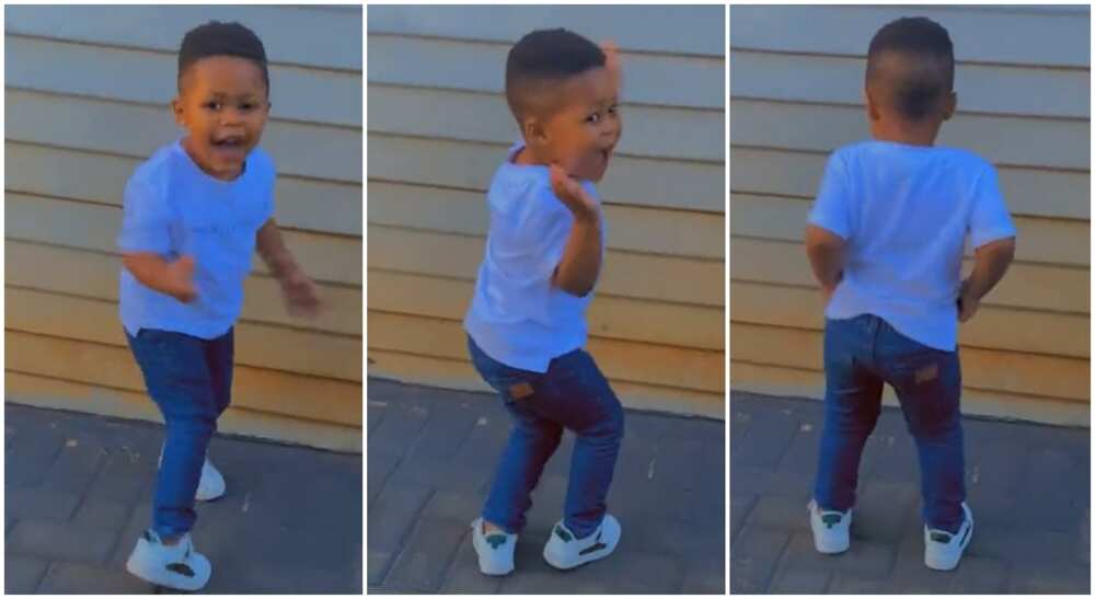 Photos of a little boy in dance moves.