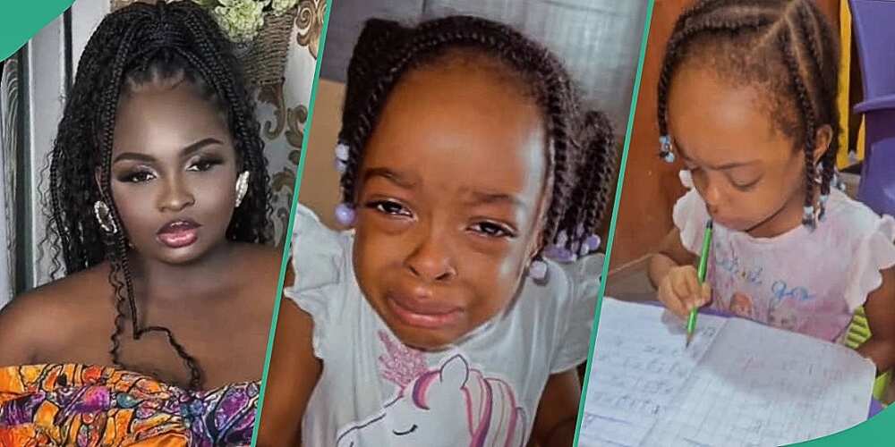 Little girl cries as mum leaves her to do assignment