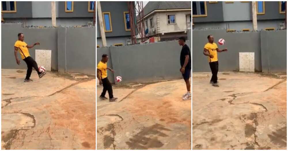 Nigerian dad juggles ball, Messi, ball, Harry Maguire, grown-up son
