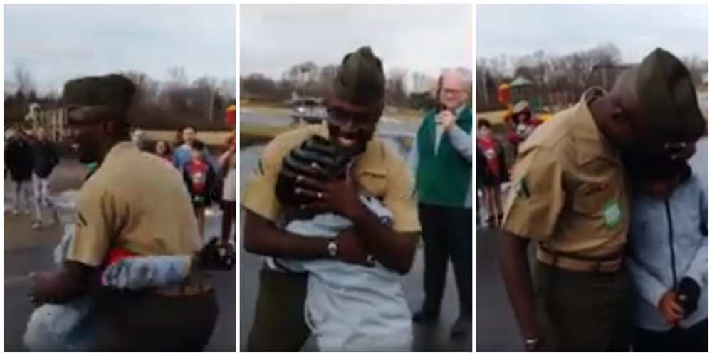 Black US Officer Surprises Younger Brother at His School after Being away for 8 Months, Video Makes People Cry