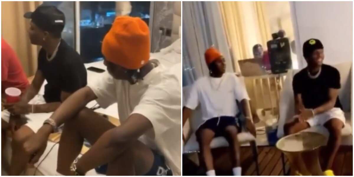 Singer Wizkid spotted playing cheerfully as he records new music with Bella Shmurda in Ghana