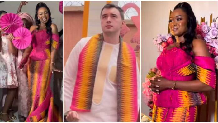 Pretty Ghanaian lady and her Oyinbo lover blow minds as they marry in colourful wedding, videos trend